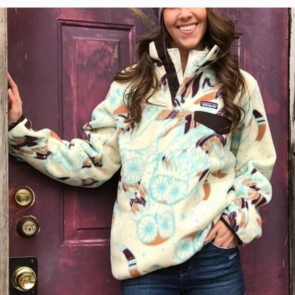 Patagonia Jackets & Blazers - Patagonia Harvest Moon Owl Print Synchilla Snap T Fleece Pullover Medium Women's